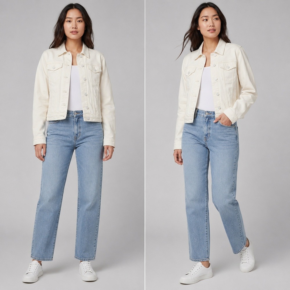 Gap‎ 1969 Womens White Denim Trucker Jacket Cream Small